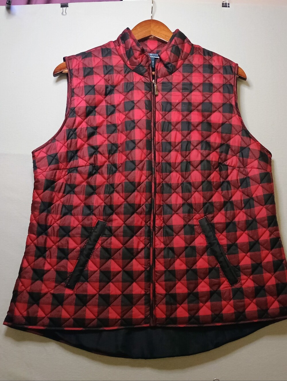 Karen Scott Red & Black Quilted Plaid Vest